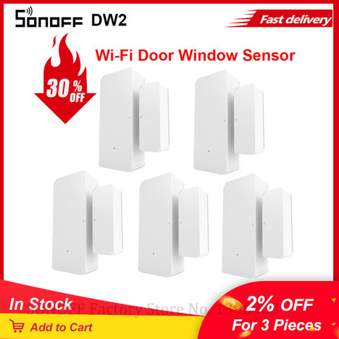 SONOFF DW2 Wi-Fi датчик двери и окна, 2/3/5/10 шт., беспроводной датчик, детектор eWeLink, уведомление через приложение, оповещения, умный дом, безопасность ► Фото 1/6