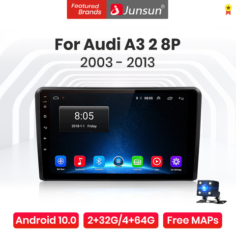 Junsun V1 Pro 4G Android 10,0 4G + 64G Автомобильный Радио мультимедийный плеер для Audi A3 2 8P 2003 - 2013 GPS навигация no 2din dvd Радио ► Фото 1/5
