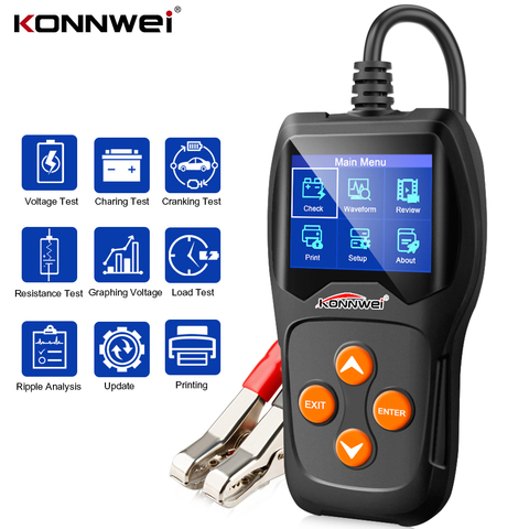 KONNWEI KW600 Батарея Тестер 12V для автомобиля 100-2000CCA Батарея Системы анализатор быстрое вращение зарядки цепь нагрузки тестер инструменты ► Фото 1/6