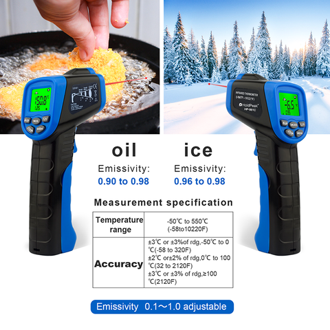 -30-550 ℃ цифровой ИК-термометр Бесконтактный лазерный Инфракрасный тестер температурный пистолет пирометр с ЖК-подсветкой ► Фото 1/6