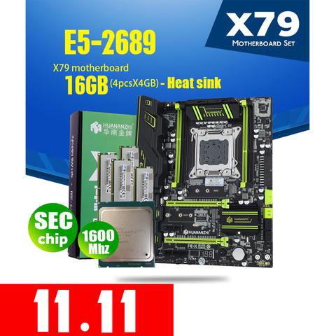 Материнская плата HUANANZHI X79 LGA 2011 Combos E5 2689 ЦПУ 4 шт. x 4 ГБ = 16 ГБ DDR3 ОЗУ 1600 МГц PC3 12800 PCI-E NVME M.2 радиатор ► Фото 1/6