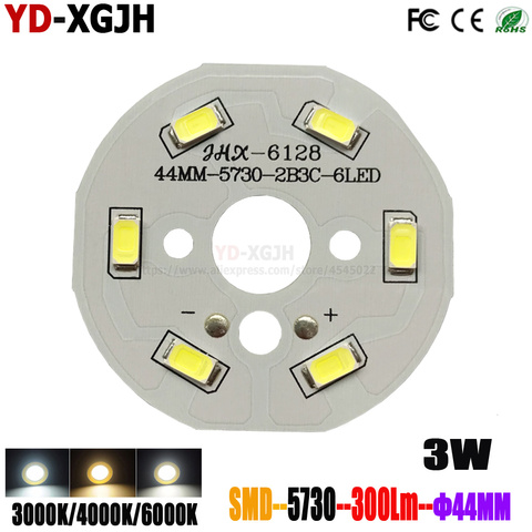 Светодиодный светильник PCB SMD 5730, 10 шт., 3 Вт, 44 мм, светодиодный светильник, монтажный светильник, алюминиевая подложка, теплый натуральный белый, для лампы, хрустальный светильник ► Фото 1/1