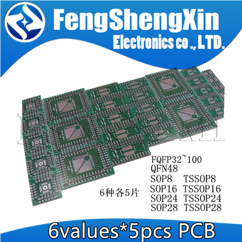 Плата для печатной платы SMD 6valuesX5pcs, адаптер для DIP FQFP SOP8 SOP14 SOP16 SOP20 SOP28 QFP SOP 8 14 16 20 28 TSSOP ► Фото 1/2