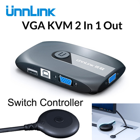 Переключатель Unnlink 2X1 VGA KVM, переключатель с расширителем, 2 порта, USB 2,0, монитор, мышь, клавиатура для 2 компьютеров, ноутбуков, шт. ► Фото 1/6