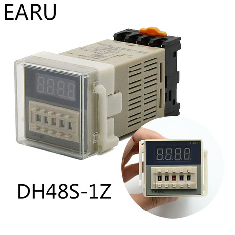 Цифровой светодиодный программируемый таймер, реле времени DH48S 0,01 с-99H99M din-рейка AC110V 220V DC 12V 24V с гнездом ► Фото 1/6