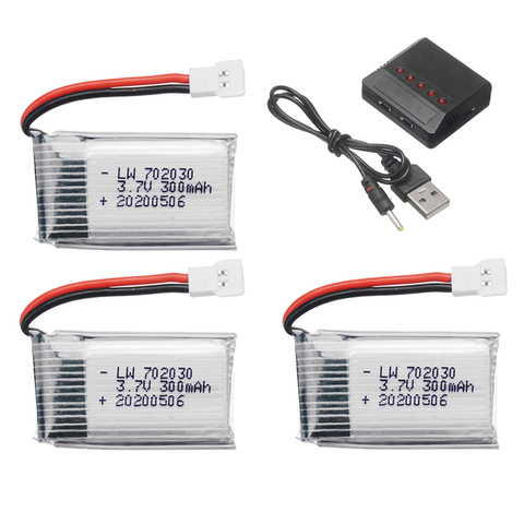 Литий-полимерный аккумулятор 3,7 в 300 мАч с зарядным устройством для Udi U816 U830 F180 E55 FQ777 FQ17W Hubsan H107 Syma X11C FY530, аккумулятор для радиоуправляемого др... ► Фото 1/4