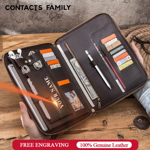 CONTACT'S FAMILY Crazy Horse Leather A5 Padfolio Folder Notebook and Journal Binder спиральный держатель Органайзер руководство на молнии ► Фото 1/6