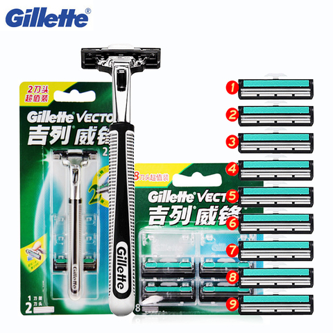 Gillette Vector 2 двухслойные бритвенные лезвия 1 бритвенная ручка + 10 бритвенных лезвий для мужчин бритва для бороды ► Фото 1/6