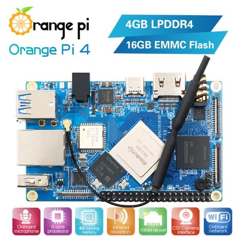 Orange Pi 4 4 Гб DDR4 + 16 Гб EMMC Rockchip RK3399 Dual-coreCortex-A72 + четырехъядерный Cortex-A53 Поддержка Android,ubuntu ► Фото 1/5