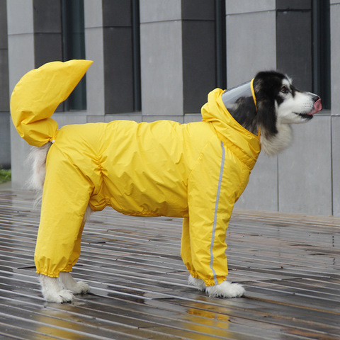 Полноразмерный дождевик для больших собак, водонепроницаемая одежда для больших собак, пальто с капюшоном, дождевик, светоотражающее уличн... ► Фото 1/6
