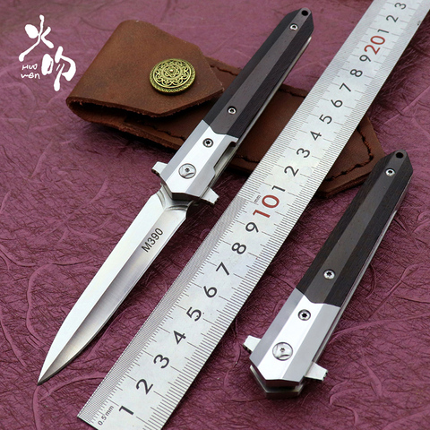 Складной тактический нож HUOWEN Flipper M390, карманные ножи со стальным лезвием для выживания, охотничьи маленькие инструменты с деревянной ручкой для повседневного использования ► Фото 1/6