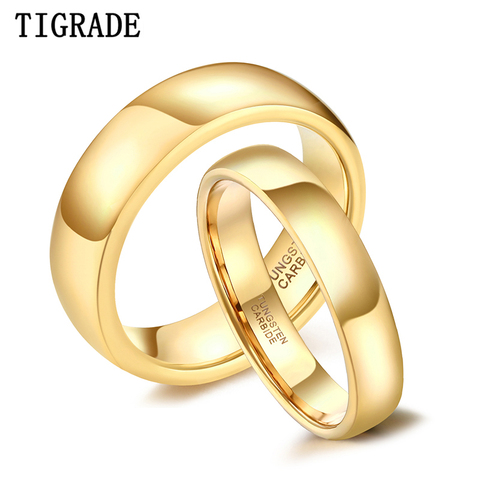 Кольцо из вольфрама Tigrade для мужчин и женщин, Классическое Свадебное обручальное кольцо золотого цвета, 4 мм, 6 мм, с особым указанием имени и ... ► Фото 1/6
