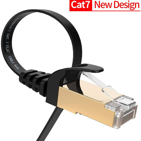 Экранированный сетевой кабель Cat 7 RJ45, плоский Ethernet-Кабель Cat7 для модемов, роутеров, LAN, ПК, 1 м, 2 м, 3 м, 5 м, 10 м, 20 м, 30 м ► Фото 1/6