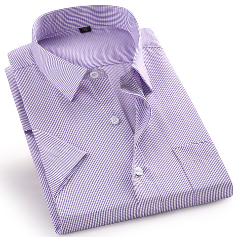 Рубашка мужская с коротким рукавом, повседневная классическая блуза в клетку, цвет синий/фиолетовый, размеры 4XL/5XL/6XL/7XL/8XL ► Фото 1/6