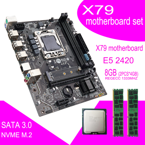 Комплект материнской платы X79A с ЦП Xeon LGA 1356 E5 2420, 2 шт. x 4 ГБ = 8 Гб 1333 МГц pc3 10600R DDR3 память ECC REG ram ► Фото 1/6