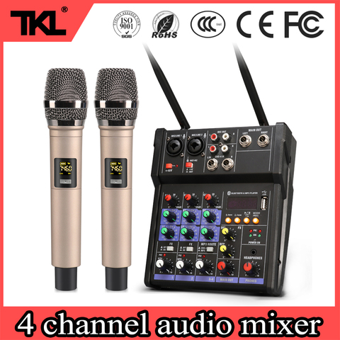 Беспроводной микрофон TKL UHF, 4-канальный DJ-микшер для прямой трансляции MP3, студийный мини-аудио микшер KTV, звуковая микшерная консоль с USB ► Фото 1/6