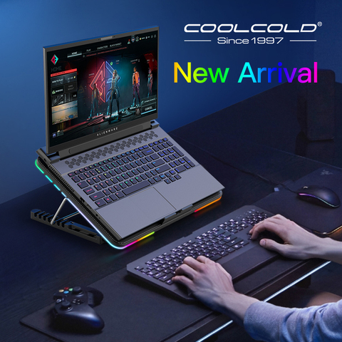 Coolcold RGB светильник база охладитель Тетрадь шесть светодиодный вентилятор 10-15,6 дюймов игровой охлаждающее устройство для ноутбука охлаждающая подставка с держателем для телефона ► Фото 1/6