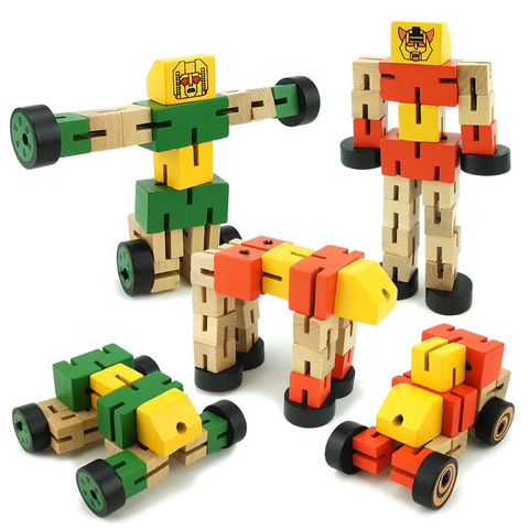 Детский робот-трансформер, строительные блоки, деревянные игрушки для детей, фигурка Autobot, модель головоломки, обучающая интеллектуальная и... ► Фото 1/6