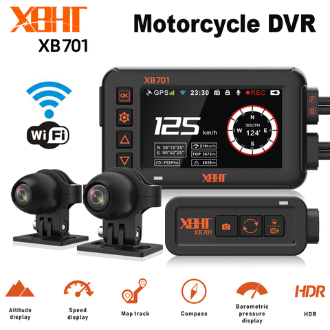 Мотоциклетная камера XBHT с GPS-треком, видеорегистратор заднего вида, видеорегистратор с Wi-Fi управлением, ночным видением, двойной 1080P водонепроницаемый ► Фото 1/6