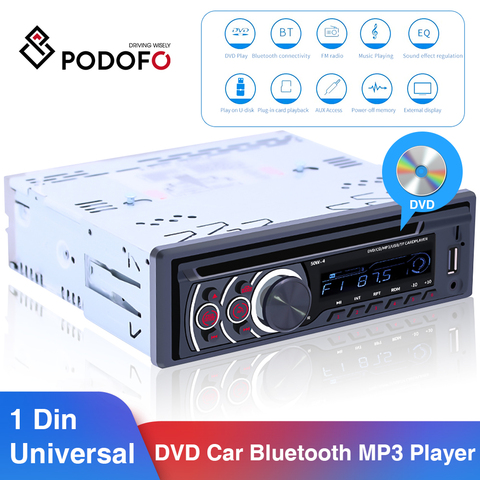 Универсальный автомобильный стерео MP3-плеер Podofo 8169A, Bluetooth, CD, VCD, DVD, AUX, USB, FM-радио, Типоразмер 1 Din ► Фото 1/6