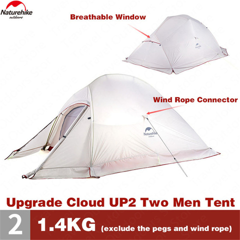 Палатка Naturehike Cloud Up 2 туристическая Ультралегкая, 20D Силиконовая Водонепроницаемая, на 2 человек, с бесплатным ковриком ► Фото 1/6