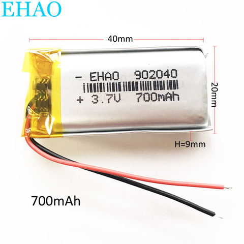 EHAO 902040 3,7 V 700mAh литий-полимерный LiPo аккумуляторная батарея для Mp3 PAD DVD электронная книга bluetooth динамик светодиодный светильник ► Фото 1/6