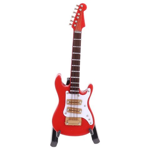 10 см миниатюрная копия электрической гитары с подставкой, модель музыкального инструмента, белая, красная, кофейная, черная мини-гитара, мод... ► Фото 1/6