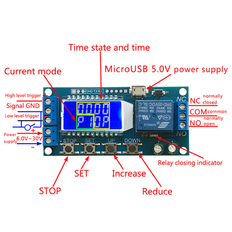 Цифровой ЖК-дисплей Micro USB 6-30 в, реле времени, модуль управления, таймер, цикл запуска, модуль ► Фото 1/6