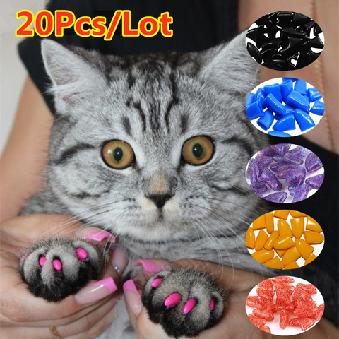 New FASHION colorful Cat Nail Caps soft cat Claw Soft Paws 20 PCS/lot with free Adhesive Glue Size XS S M LGift for pet ► Фото 1/6