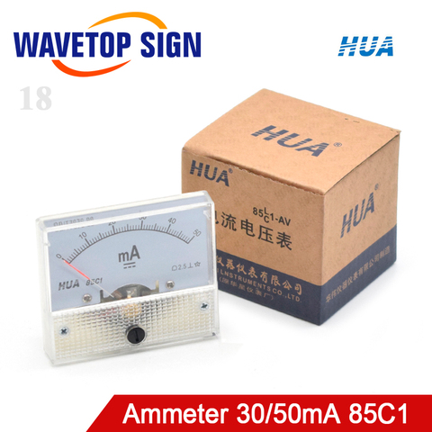 WaveTopSign Хуа Амперметр 30mA 50mA 85C1 DC 0-50mA аналоговая Amp Панель измеритель тока для CO2 лазерный станок для гравировки и резки ► Фото 1/6