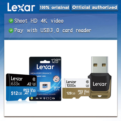 Карта micro sd Lexar 633x1000x32 Гб 64 Гб 128 ГБ 256 ГБ 512 Гб карта памяти класс 10 карт TF карта для 1080p full-HD 3D и 4K видео ► Фото 1/6