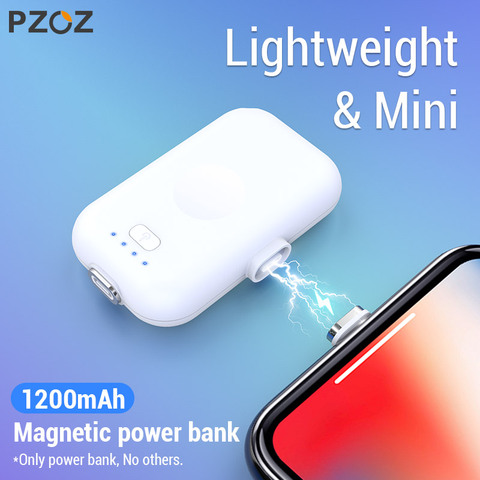 PZOZ Магнитный внешний аккумулятор для iPhone, Micro USB Type C, 1200 мАч, мини магнит, зарядное устройство, внешний аккумулятор для iPhone, iPad, Xiaomi, Huawei, телефо... ► Фото 1/6