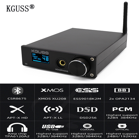 KGUSS D6 2022 Новый USB DAC XMOS ES9018K2M аудио декодер DSD Bluetooth CSR8675 5,0 APT-X усилитель для наушников ► Фото 1/6