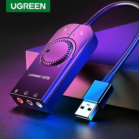 USB-звуковая карта Ugreen, внешняя звуковая карта 3,5 мм для ноутбука PS4, гарнитуры, USB-звуковая карта ► Фото 1/6