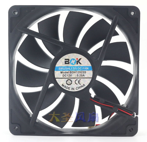 Оригинальный вентилятор для охлаждения компьютера BDK BDH13525S, 12 В постоянного тока, 0,29a, 135x135x25 мм, 13 см, 2 линии ► Фото 1/4
