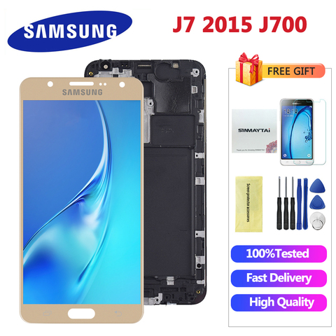 ЖК-экран с дигитайзером для Samsung J7 2015, TFT, J700, J700M, J700H, DS, сенсорный экран с рамкой, кнопка «домой» ► Фото 1/6