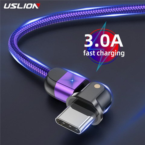 USB кабель USLION Type C USB-C 3A Быстрая зарядка для Samsung S10 S9 Xiaomi Huawei usb c мобильный телефон кабель для передачи данных 180 ► Фото 1/6