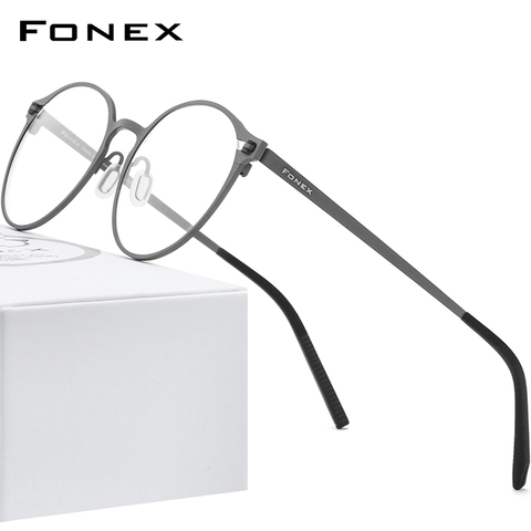 Оправа для очков FONEX из чистого титана, женские круглые очки по рецепту в стиле ретро, новинка 2022, мужские Оптические Безвинтовые очки 8530 ► Фото 1/6