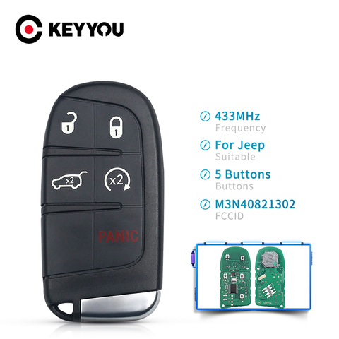 Запасной смарт-ключ KEYYOU M3N40821302, 5 кнопок, 433 МГц, для Jeep Grand Cherokee 2013 2014 2015 2016 2017 2022 ► Фото 1/6