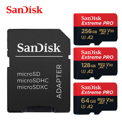 Карта памяти SanDisk Extreme Pro, Micro SD-карта, 64 ГБ, 128 ГБ, 256 ГБ, A2, U3, V30, 4K, UHD, TF-карта до 170 Мб/с, флеш-карта для камеры, дрона ► Фото 1/6