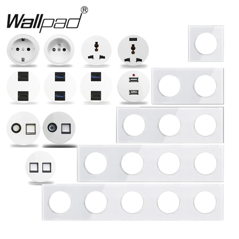 Wallpad L6 Белый хрустальный стеклянный настенный светильник, переключатель, европейская французская розетка, USB зарядное устройство, RJ45 CAT6 мод... ► Фото 1/5