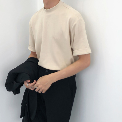 IEFB/мужская одежда 2022 летняя модная однотонная водолазка с коротким рукавом футболка для мужчин и женщин в Корейском стиле повседневные топ... ► Фото 1/6