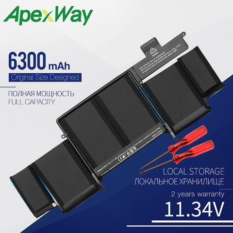 Apexway 11,34 V 6300mAh Новый аккумулятор для ноутбука Apple Macbook Pro Retina13-INCH A1502 (2013 2014 год) A1493 аккумулятор отвертки ► Фото 1/6
