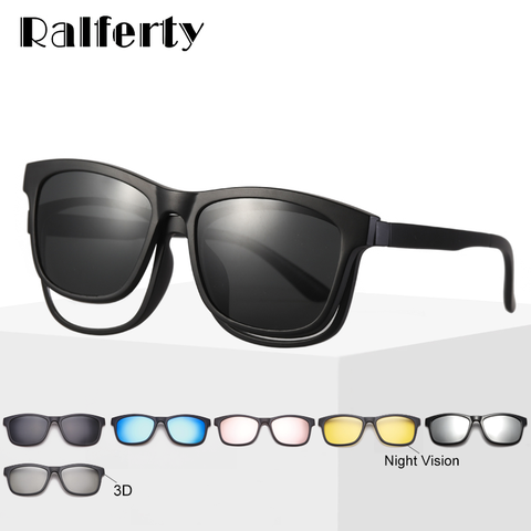 Ralferty, магнитные солнцезащитные очки для мужчин, оправа для очков с зажимом, солнцезащитные очки для женщин, поляризационные, UV400 TR90, 3D очки но... ► Фото 1/6