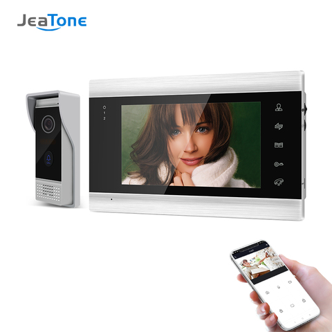 Jeatone 7-дюймовый беспроводной Wi-Fi умный IP-видеодомофон, система внутренней связи с 1x720P проводной дверной звонок, камера, поддержка удаленной р... ► Фото 1/6