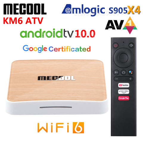 Mecool KM6 в ТВ Amlogic S905X4 AV1 Смарт Android 10,0 ТВ коробка 4 Гб Оперативная память 64 Гб Встроенная память 2,4G 5G Wi-Fi Bluetooth 4K HD Декодер каналов кабельного телевидения 2 Гб оперативной памяти, 16 Гб встроенной памяти ► Фото 1/6