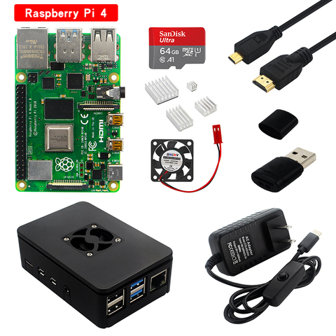 Raspberry Pi 4 Модель B комплект 2 ГБ/4 Гб RAM плата + радиатор + чехол + 32/64 sd-карта + кабель HDMI + источник питания для Raspberry Pi 4B ► Фото 1/6