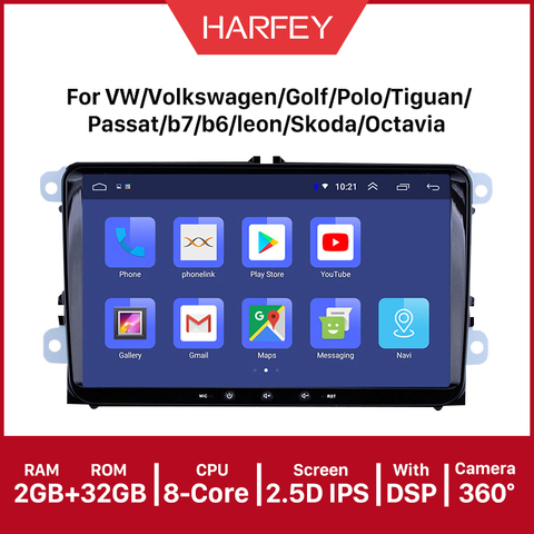 Автомобильная Мультимедийная система Harfey, автомагнитола на Android 9,0, с GPS, для VW/Volkswagen/Golf/Polo/Tiguan/Passat/b7/b6/leon/Skoda/Octavia, типоразмер 2DIN ► Фото 1/6