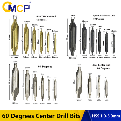 60 градусов центр HSS набор сверл 1 мм 1,5 мм 2 мм 2,5 мм 3 мм 3,5 мм 5,0 мм Зенковка сверло с Оловянным покрытием комбинированный центр сверла ► Фото 1/6
