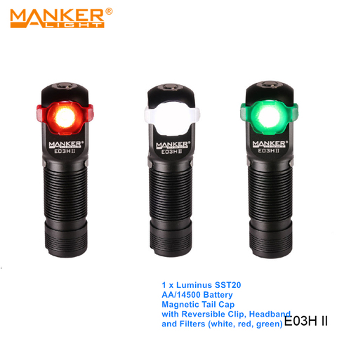 Портативный мини-фонарь Manker E03H II AA 14500, светодиодный фонарик Luminus SST20, налобный фонарь с головной повязкой, фильтрами, реверсивный зажим ► Фото 1/6